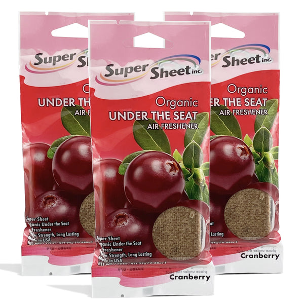 Super Sheet, Organic Under the Seat Car Air Freshener, Long Lasting Fragrance, Cranberry Scent, 3 Pack