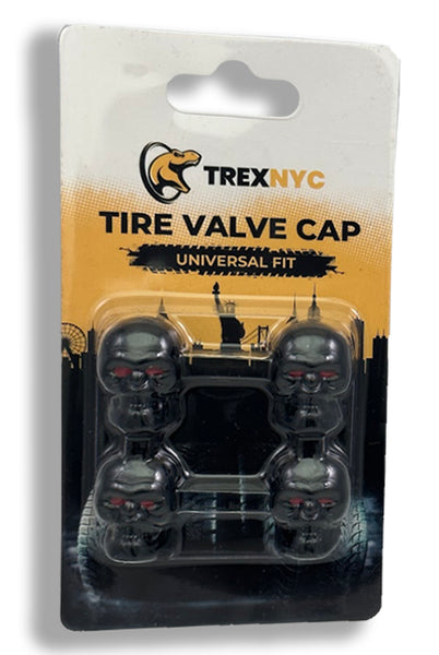 TrexNYC Tire Valve Caps, Universal Stem Covers for Cars, SUVs, Bike, Trucks, Motorcycles, Heavy-Duty and Easy-Grip Use, 4 Pieces, Black Skull