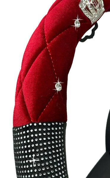 TrexNYC Crown Rhinestone Steering Wheel Cover: Sparkling Rhinestone and Glamorous Bling Car Steering Wheel Cover for Women, Red
