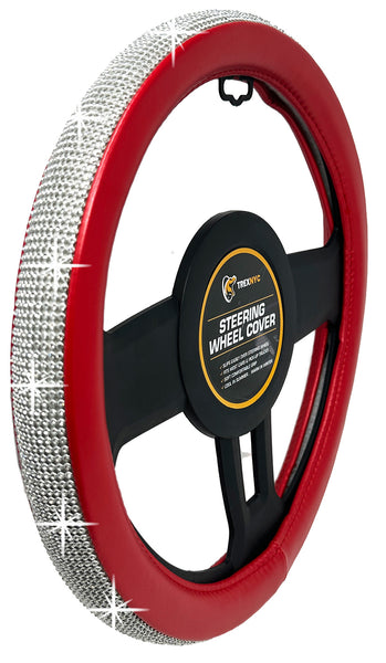 TrexNYC Rhinestone Steering Wheel Cover: Sparkling Rhinestone and Bling Steering Wheel Cover for Women, Red
