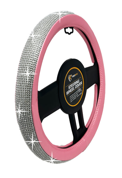 TrexNYC Rhinestone Steering Wheel Cover: Sparkling Rhinestone and Bling Steering Wheel Cover for Women, Pink
