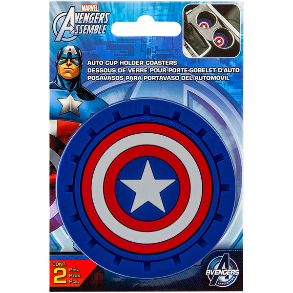 Plasticolor Marvel Captain America Car Coaster, 2x Cupholder Coasters