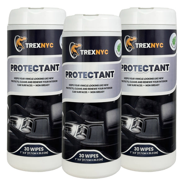 TrexNYC Protectant Wipes, Car Interior Cleaner with UV Protection to Protect Interior Car Surfaces and Fight Cracking & Fading, 3 Packs