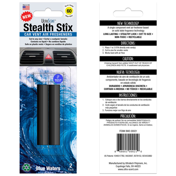 Stealth Stix, Car Air Freshener, Long Lasting Vent Clip Freshener, Blue Waters Scent (2 per pack)