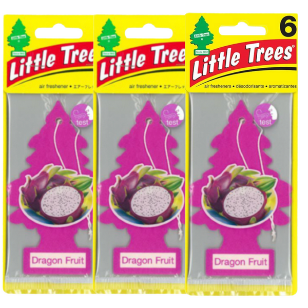 LITTLE TREES Car Air Freshener Hanging Paper Tree, Provides Long Lasting Scent for Car or Home, DRAGON FRUIT, 6 Pack