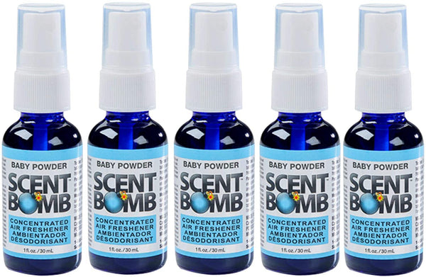 Scent Bomb Air Freshener Spray, 100 % Oil Based Concentrated Air Freshener, Air Freshener Spray for Car, Room, Bathroom and Odor Eliminator, Baby Powder, 5 Pack