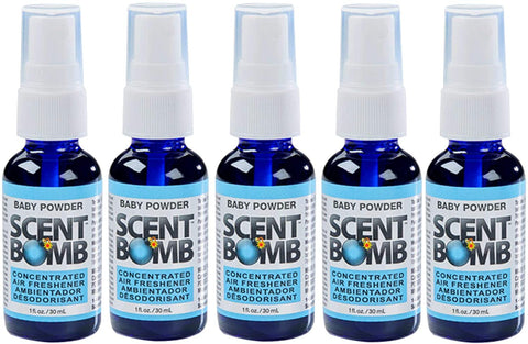 Scent Bomb Air Freshener Spray, 100 % Oil Based Concentrated Air Freshener, Air Freshener Spray for Car, Room, Bathroom and Odor Eliminator, Baby Powder, 5 Pack