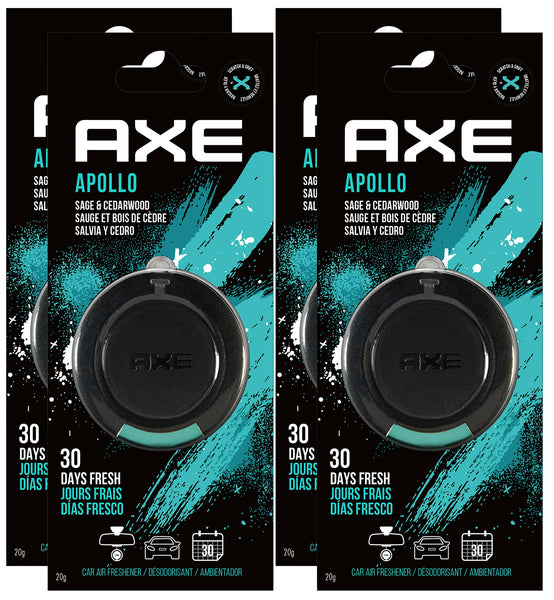 Axe Apollo Hanging 3D Disc Car Air Freshener, Odor Eliminator for Strong Odor Car Air Fresheners Hanging for Your Car, 4 Packs