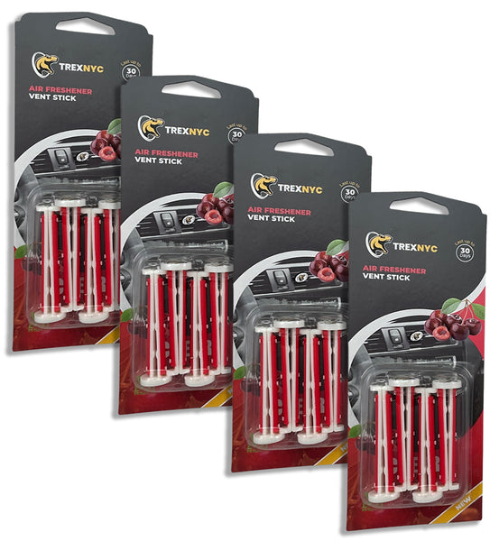 TrexNYC Car Air Fresheners Vent Sticks – Essential Car Odor Eliminator – Perfect Scented Car Accessories – For Long Lasting Fragrance up to 30 days, Cherry, 4 Packs