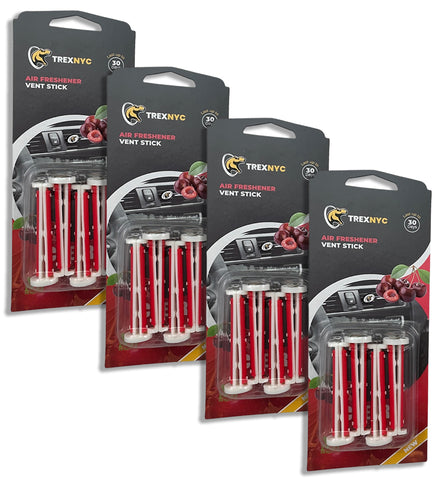 TrexNYC Car Air Fresheners Vent Sticks – Essential Car Odor Eliminator – Perfect Scented Car Accessories – For Long Lasting Fragrance up to 30 days, Cherry, 4 Packs