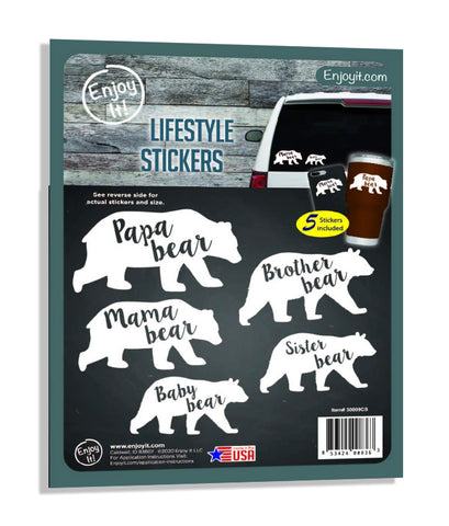 Enjoy It, Mama Bear, Papa Bear, Brother Bear, Sister Bear, Baby Bear Car Stickers, 5 Pieces