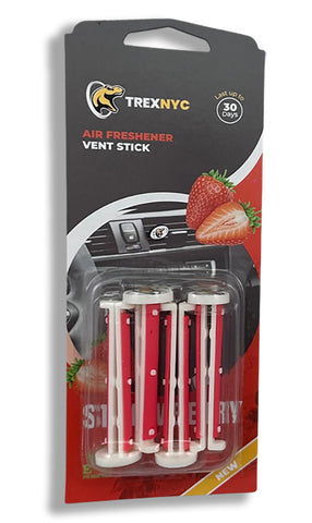 TrexNYC Car Air Fresheners Vent Sticks – Essential Car Odor Eliminator – Perfect Scented Car Accessories – For Long Lasting Fragrance up to 30 days, Strawberry