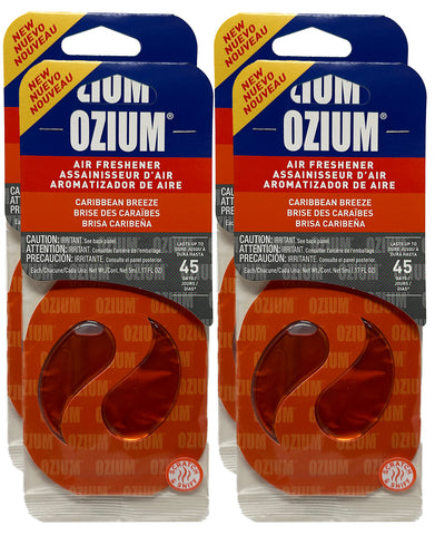 Ozium Paper Membrane Hanging Car Air Freshener - Automotive Air Fresheners and Odor Eliminator for Car, Caribbean Breeze, 4 Packs