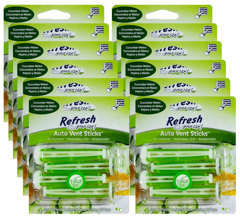 Refresh Your Car! Car Air Fresheners Vent Sticks, Odor Eliminator for Car Vent Air Freshener, Cucumber Melon, 12 Packs