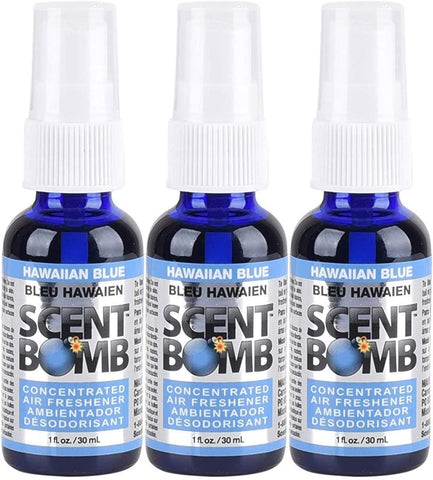 Scent Bomb Air Freshener Spray, 100 % Oil Based Concentrated Air Freshener, Air Freshener Spray for Car, Room, Bathroom and Odor Eliminator, Hawaiian Blue, 3 Pack