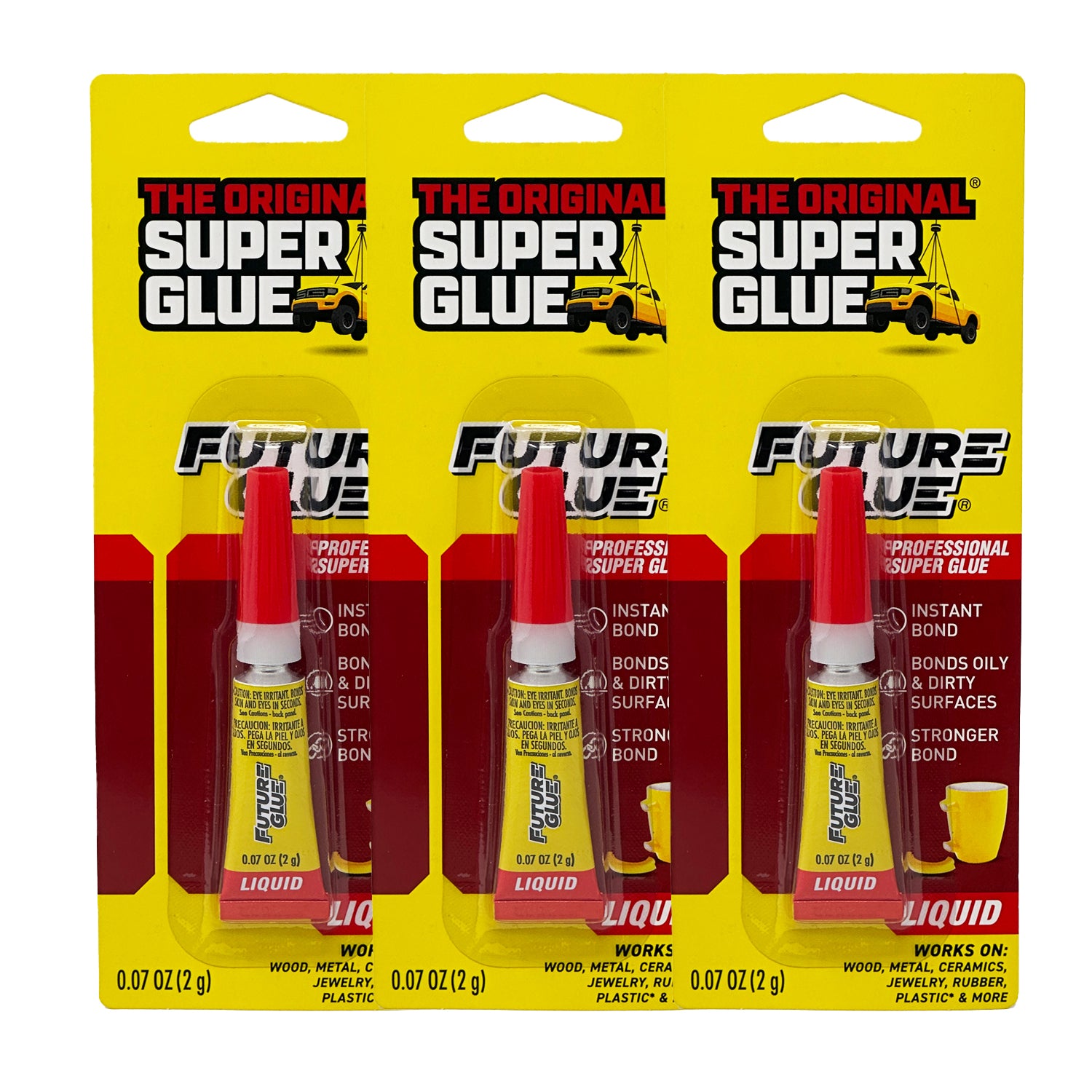 Super Glue: Original Future Glue, 0.07 oz - Heavy Duty, Strong Glue for Plastic, Wood, Rubber, Ceramic Repair, and More, 3 Packs