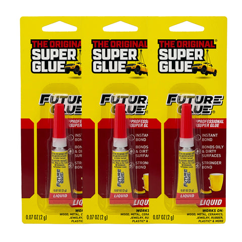 Super Glue: Original Future Glue, 0.07 OZ - Heavy Duty, Strong Glue for Plastic, Wood, Rubber, Ceramic Repair, and More, 3 Packs