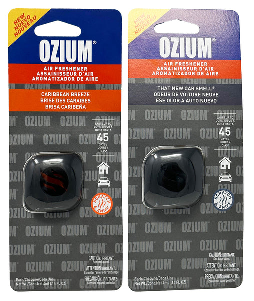 Ozium Membrane Car Vent Clip AC Air Fresheners Car Air Freshener and Car Odor Eliminator, Caribbean Breeze + That New Car Smell, Combo Kit