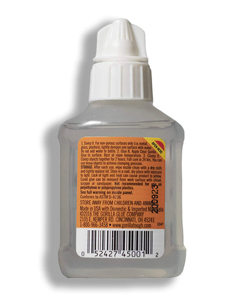 Gorilla Clear Glue, Non-Foaming and Water Resistant Glue, Clear, 1.75 ounce Bottle