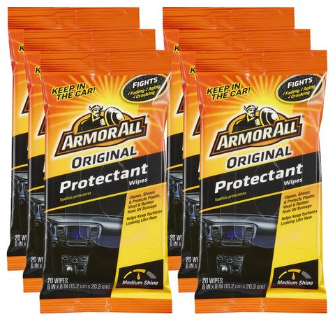 Armor All Original Protectant Wipes, Interior Car Cleaning Wipes with UV Protection Against Cracking and Fading, 6 Packs