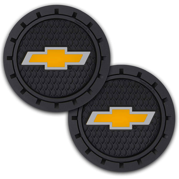 Plasticolor Chevrolet Car Coaster, 2 Cupholder Coasters Gold Chevy Bowtie Emblem