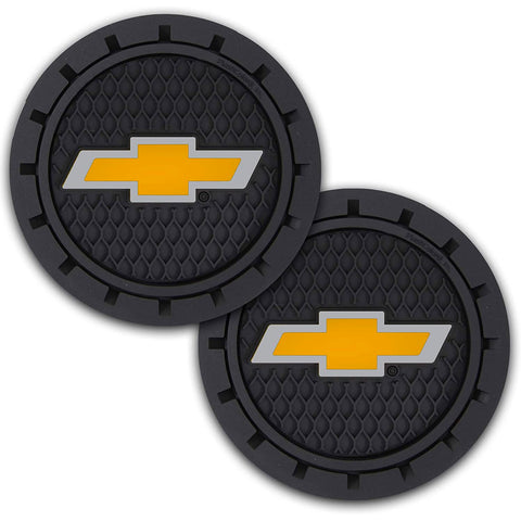 Plasticolor Chevrolet Car Coaster, 2 Cupholder Coasters Gold Chevy Bowtie Emblem