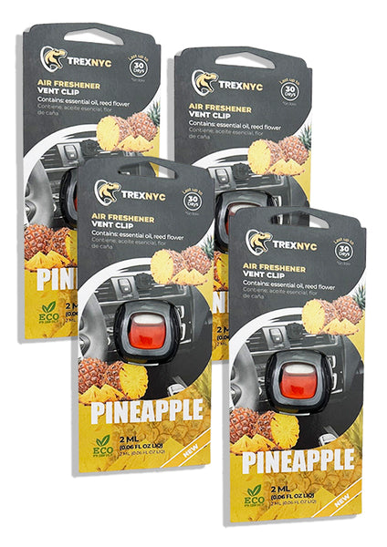 TrexNYC Car Air Fresheners Vent Clips, Essential Car Odor Eliminator, Perfect Scented Car Accessories, For Long Lasting Fragrance up to 240 days, Pineapple Scent, 0.07 FL.OZ, 4 Packs