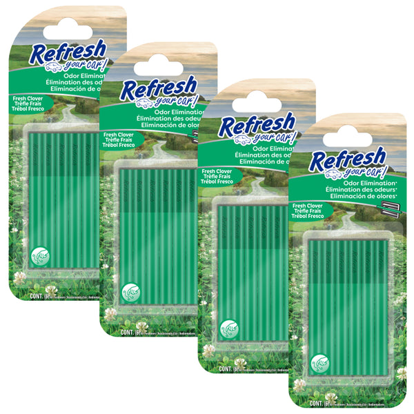 Refresh Your Car! Odor Eliminator and Car Air Freshener Round Vent Sticks 6-count, Fresh Clover, 4 Packs