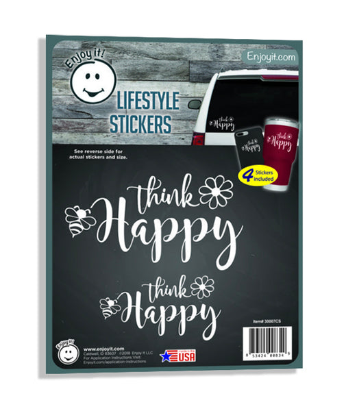 Lifestyle Think Happy Car Stickers, Outdoor Rated Vinyl Sticker Decals, 4 Stickers