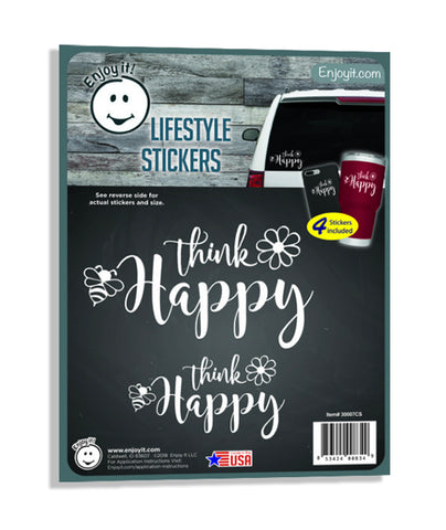 Lifestyle Think Happy Car Stickers, Outdoor Rated Vinyl Sticker Decals, 4 Stickers