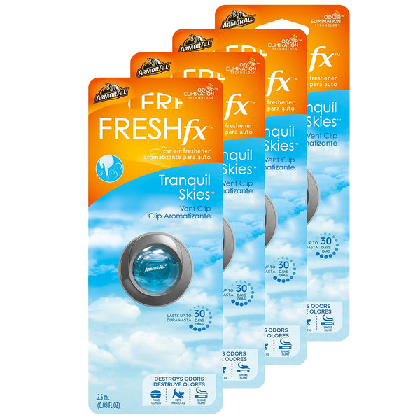 Armor All FRESHfx Car Air Freshener Vent Clip, 4-PACK (Tranquil Skies)