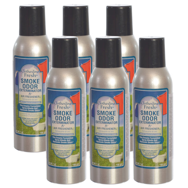 Smoke Odor Exterminator Removes Cigar/Cigarette/Pipe/Tobacco Smells 7oz Spray Air Freshener, Clothesline Fresh (6-Pack)