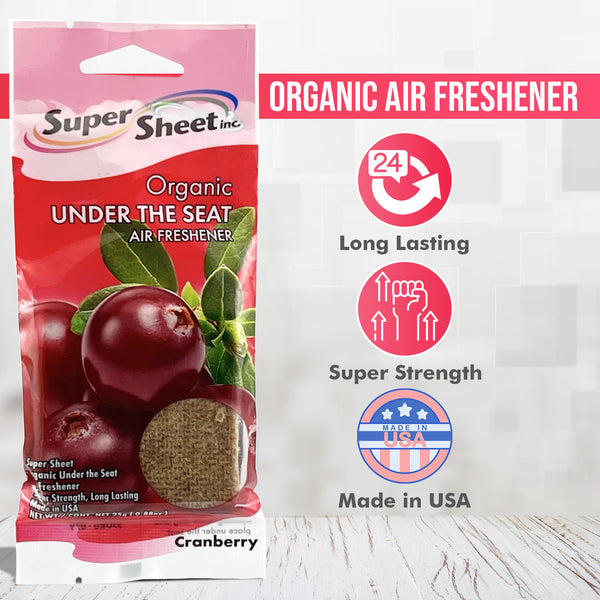 Super Sheet, Organic Under the Seat Car Air Freshener, Long Lasting Fragrance, Cranberry Scent, 3 Pack