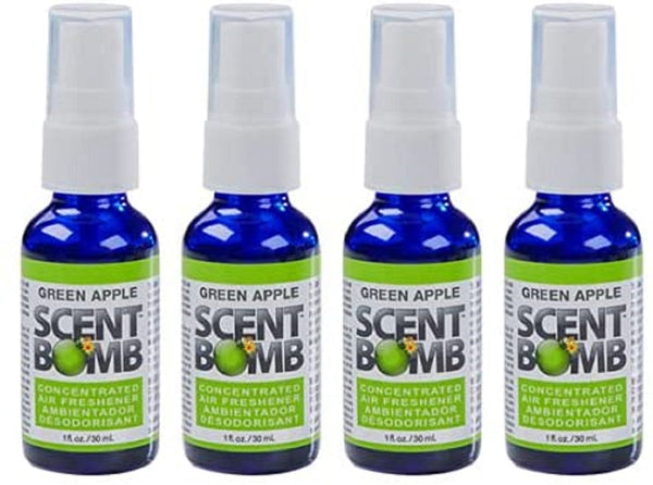 Scent Bomb Air Freshener Spray, 100 % Oil Based Concentrated Air Freshener, Air Freshener Spray for Car, Room, Bathroom and Odor Eliminator, Green Apple, 4 Pack