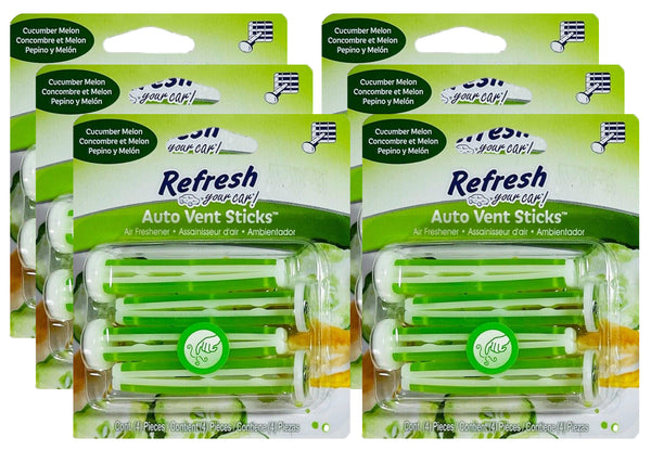 Refresh Your Car! Car Air Fresheners Vent Sticks, Odor Eliminator for Car Vent Air Freshener, Cucumber Melon, 6 Packs