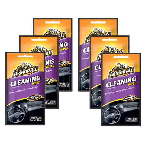 Armor All Automotive Cleaning Wipes Removes Ground-in Dirt Dust & Grime Lint-free 2 Wipes (Pack of 6)