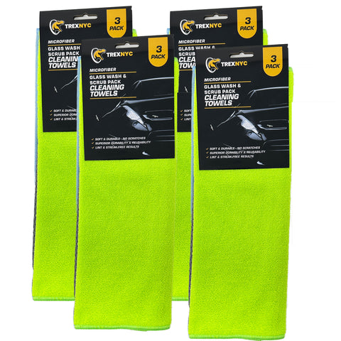 TrexNYC Microfiber Cleaning Cloth Set: Lint & Streak-Free Microfiber Towels for Cars, Glasses, and Housekeeping - Soft & Durable Cleaning Towels with Superior Durability & Reusability, 3 Count, 4 Packs