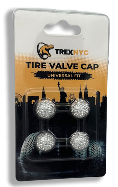 TrexNYC Tire Valve Caps, Universal Stem Covers for Cars, SUVs, Bike, Trucks, Motorcycles, Heavy-Duty and Easy-Grip Use, 4 Pieces, Bling