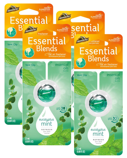 Armor All Essential Blends Air Freshening Vent Clip, Eucalyptus Mint Scent, 0.08 fl oz, 4 Packs