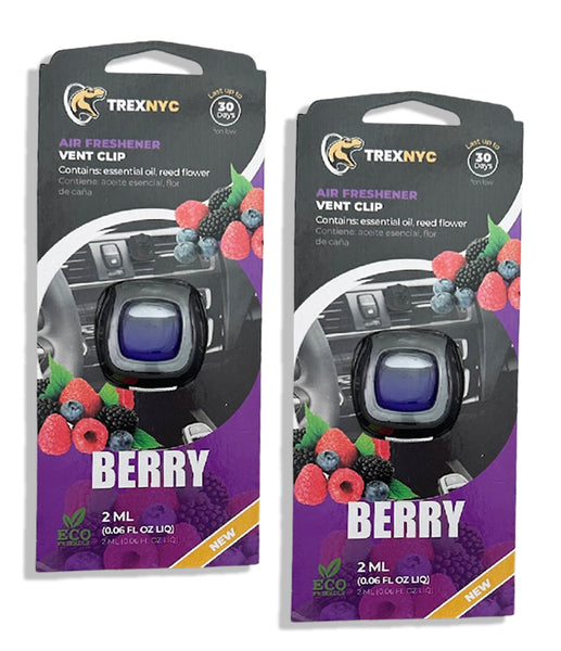 TrexNYC Car Air Fresheners Vent Clips, Essential Car Odor Eliminator, Perfect Scented Car Accessories, For Long Lasting Fragrance up to 240 days, Berry Scent, 0.07 FL.OZ, 2 Packs
