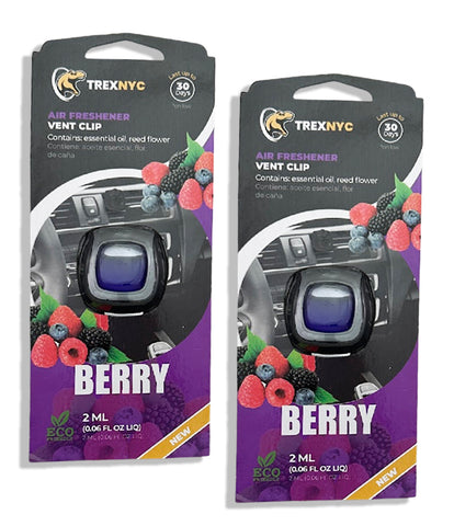 TrexNYC Car Air Fresheners Vent Clips, Essential Car Odor Eliminator, Perfect Scented Car Accessories, For Long Lasting Fragrance up to 240 days, Berry Scent, 0.07 FL.OZ, 2 Packs