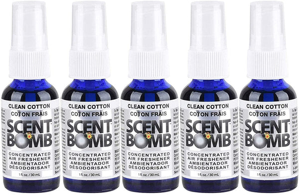 Scent Bomb Air Freshener Spray, 100 % Oil Based Concentrated Air Freshener, Air Freshener Spray for Car, Room, Bathroom and Odor Eliminator, Clean Cotton, 5 Pack