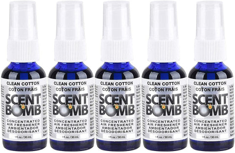 Scent Bomb Air Freshener Spray, 100 % Oil Based Concentrated Air Freshener, Air Freshener Spray for Car, Room, Bathroom and Odor Eliminator, Clean Cotton, 5 Pack