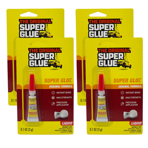 Super Glue Original Formula, 0.1 OZ - Clear Glue for Plastic, Wood, Ceramic Glue Repair - Heavy Duty, Strong Adhesive - Multipurpose Super Glue for Rubber,  Shoes and More, 4 Packs