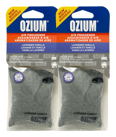 Ozium Scented Sachet Car Air Fresheners and Odor Eliminator for Car, Home Closets, Shoes, and Suitcases, Lavender Vanilla, 2-Packs