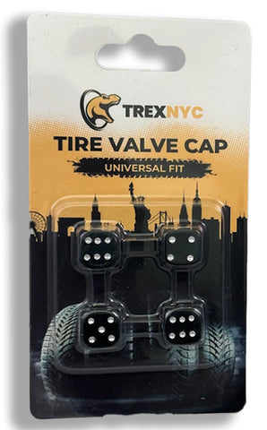 TrexNYC Tire Valve Caps, Universal Stem Covers for Cars, SUVs, Bike, Trucks, Motorcycles, Heavy-Duty and Easy-Grip Use, 4 Pieces, Black Dice