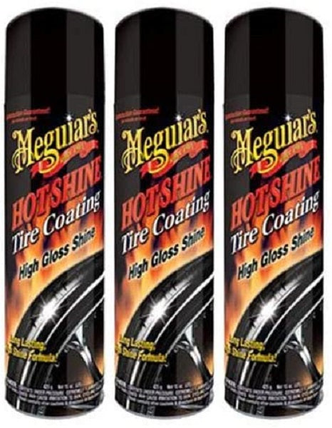 MEGUIAR’S Hot Shine High Gloss Tire Coating, Tire Protectant for Long-lasting Satin Finish, Prevents Tire to Dry Rot, 15 oz, 3 Pack