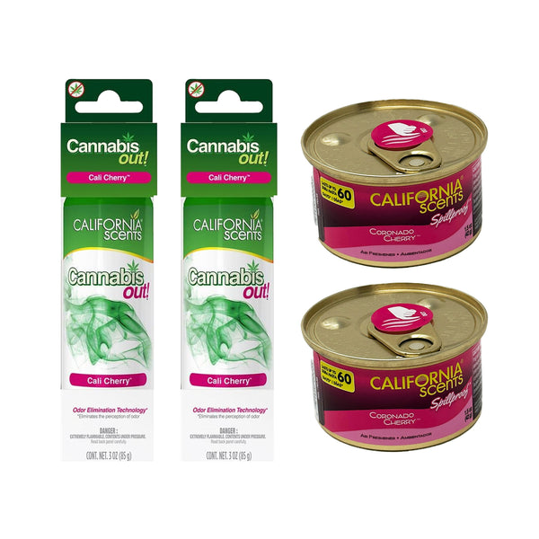 California Scents Spillproof Can, Coronado Cherry, and Cannabis Out Spray, Cali Cherry Combo Kit: Long Lasting Car Air Fresheners with California Scents' Signature Fragrances