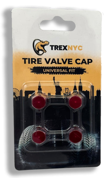 TrexNYC Tire Valve Caps, Universal Stem Covers for Cars, SUVs, Bike, Trucks, Motorcycles, Heavy-Duty and Easy-Grip Use, 4 Pieces, Red