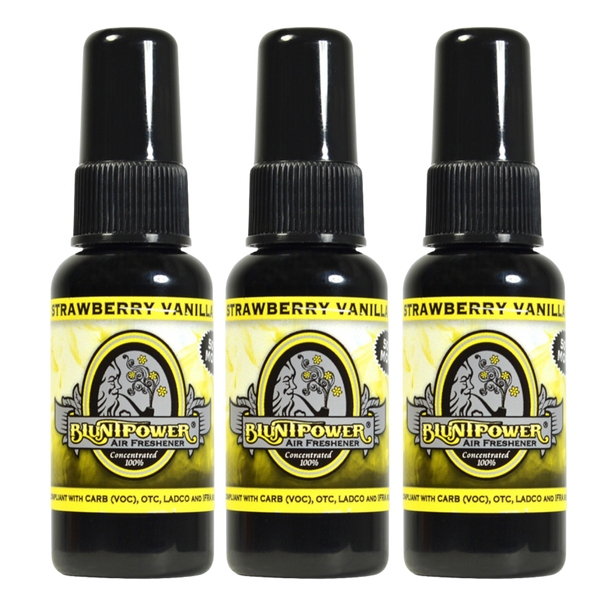 Blunt Power Air Freshener Spray, Oil Based Concentrated Air Freshener and Oil Diffuser, Air Freshener Spray for Car, Room, Bathroom, Odor Eliminator and Room Deodorizer, Strawberry Vanilla, 1.5 oz, 3 Pack
